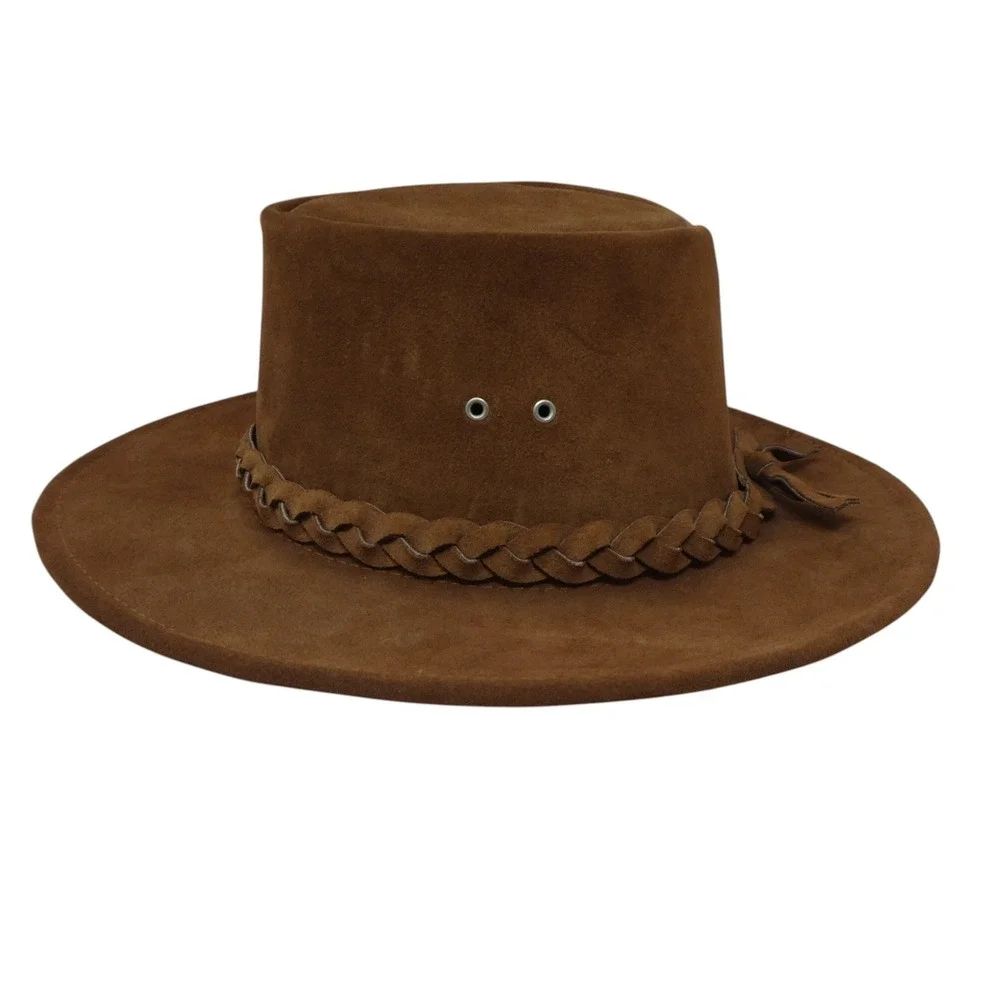 Country Leather Australian Original Outback Hat Unisex Medium Brown Suede